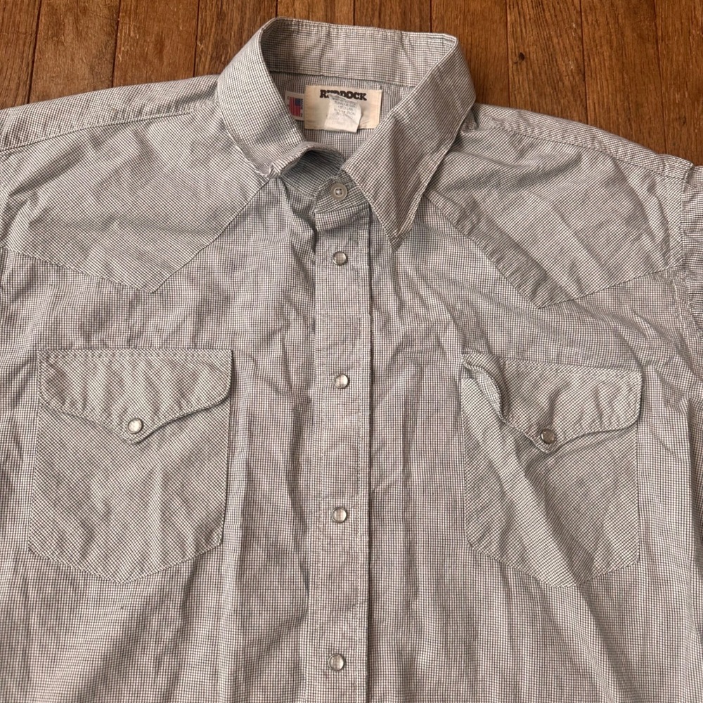 Vintage Ruddock Western Shirt Mens 18 Short Sleeve Pearl Snap Plaid Blue Cowboy